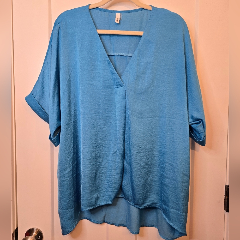 Blue V-Neck Blouse